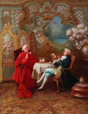 A cardinal and a nobleman having tea